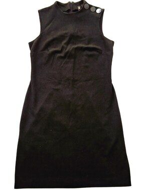 Vintage Sz M Black Shift Dress Mock Neck Sleeveless Accent Buttons Lori M LBD